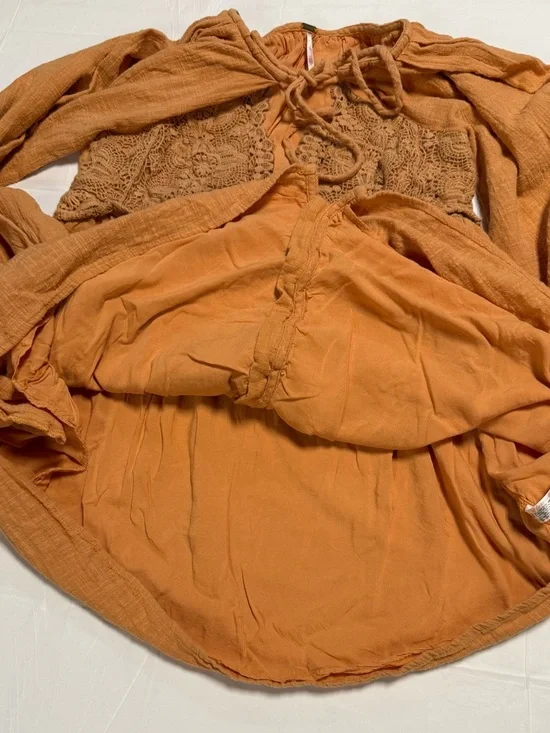 Free People Boho Lace Babydoll Tunic Top Rust Orange Size M - Picture 8 of 10
